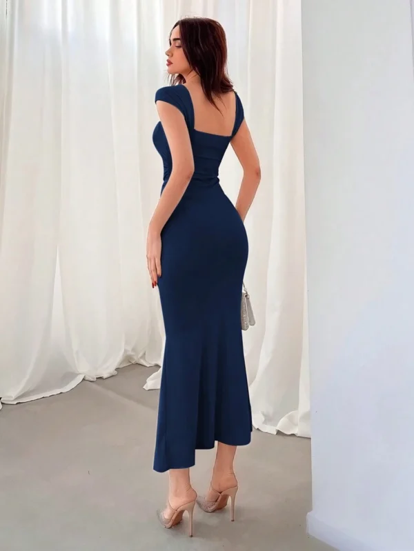 Vestido de escote cuadrado simple de unicolor - Imagen 3