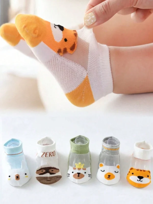 5 Pares Calcetines Infantiles De Dibujos Animados Transpirables Suaves Y Cómodos