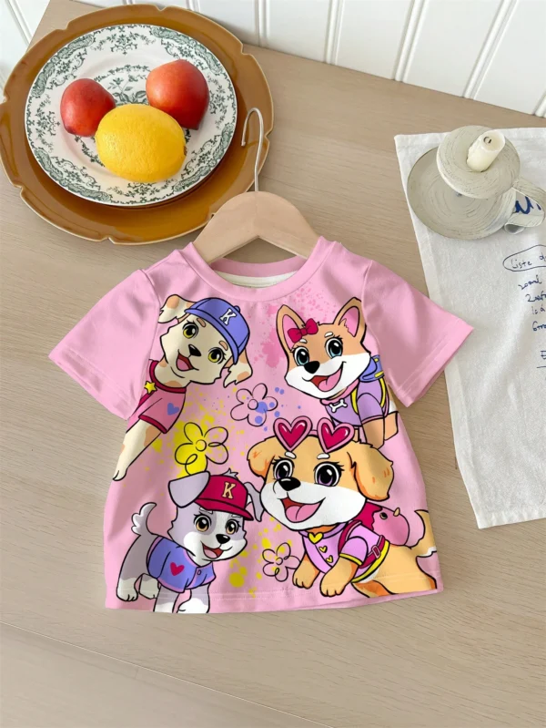 Camiseta de cuello redondo con estampado de cachorrito para niña bebé