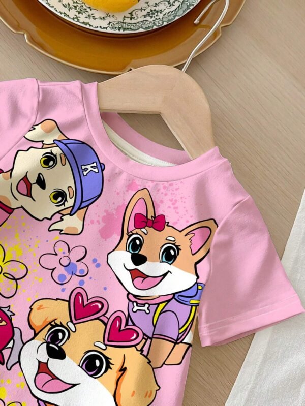 Camiseta de cuello redondo con estampado de cachorrito para niña bebé - Imagen 2