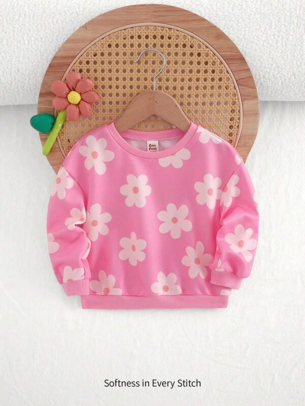 Sudadera cuello redondo con estampado floral para niña bebé