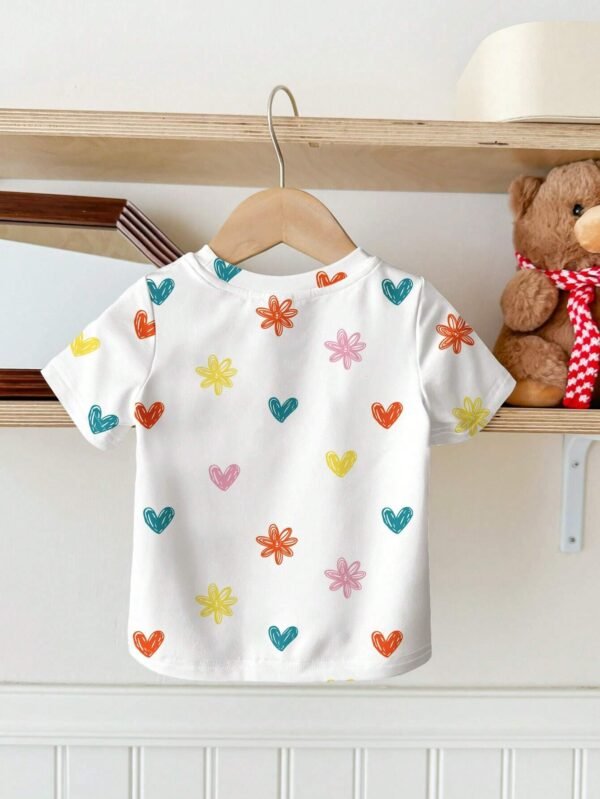 Camiseta manga corta con estampado de corazón para niña bebé - Imagen 3