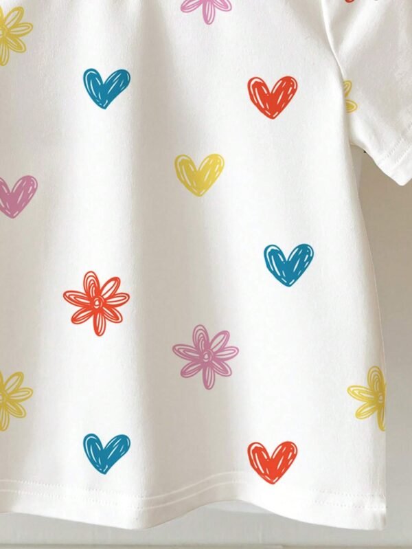 Camiseta manga corta con estampado de corazón para niña bebé - Imagen 2