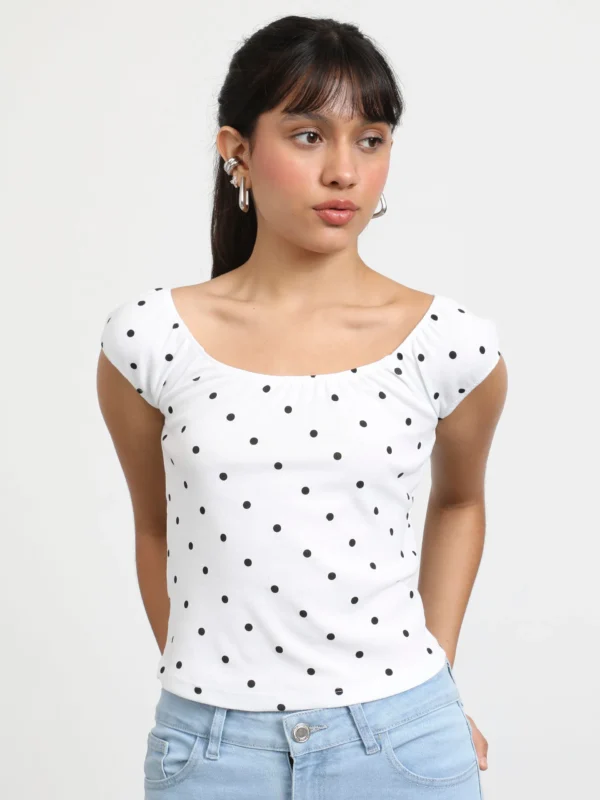 Playera Estampada Manga Corta Off Shoulder
