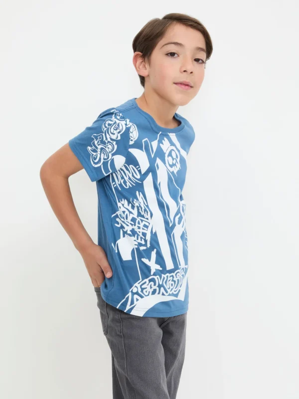 Playera Manga Corta Estampada Azul