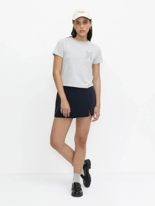 Falda Short Mini con Abertura Azul Marino