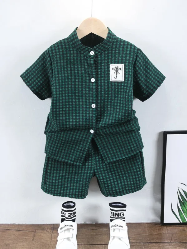 Camisa De Botones Estilo Gingham Y Pantalones Cortos