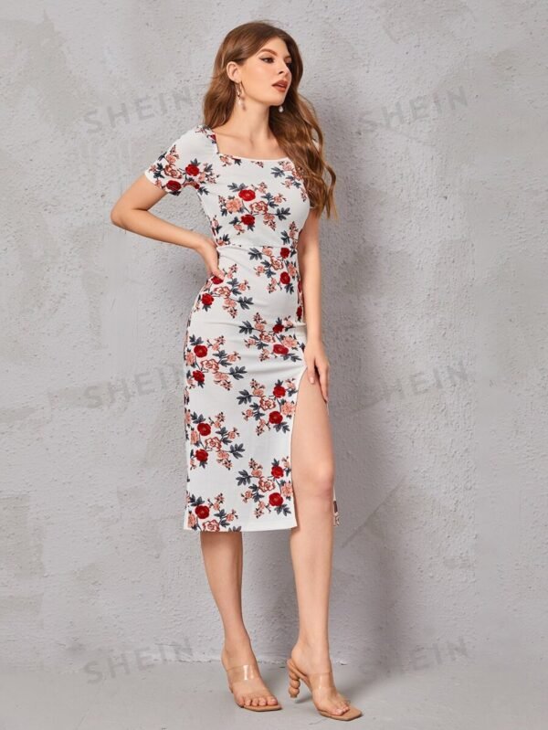Vestido con estampado floral de muslo con abertura - Imagen 3