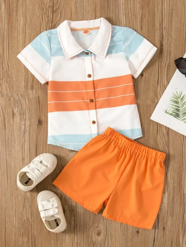 Camisa Y Pantalones Cortos A Rayas Para Niños