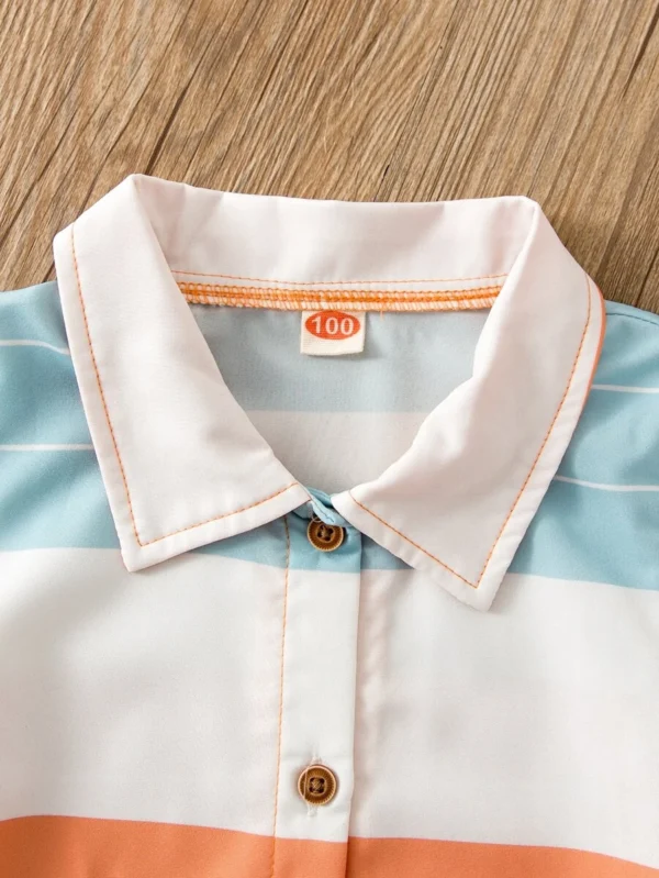Camisa Y Pantalones Cortos A Rayas Para Niños - Imagen 2