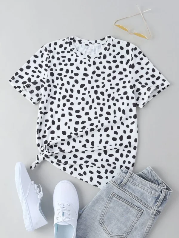 Camiseta con estampado de lunares de cuello redondo