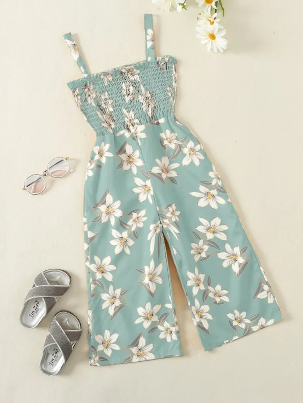 Jumpsuit de tirantes con estampado floral fruncido con fruncido - Imagen 2