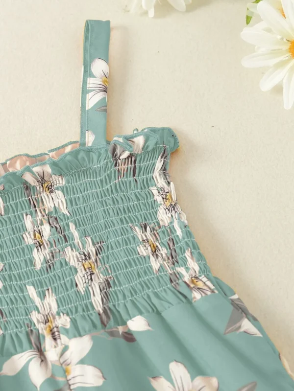 Jumpsuit de tirantes con estampado floral fruncido con fruncido - Imagen 3