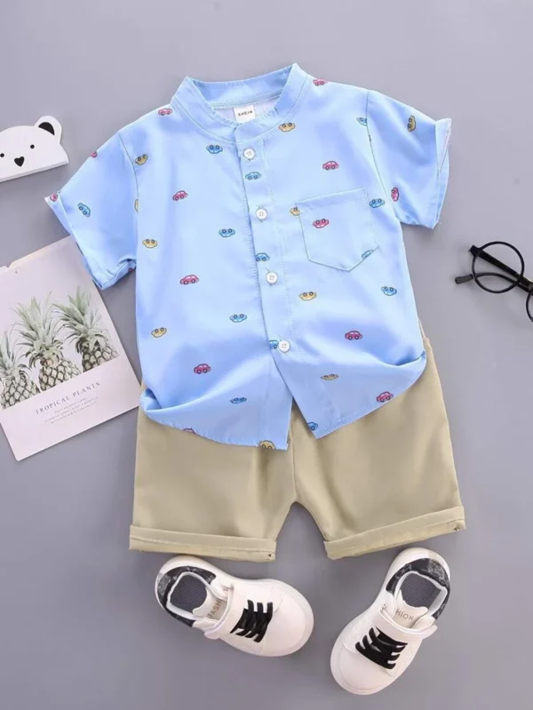 Camisa Y Pantalones Cortos De Bolsillo Con Parche Y Estampado De Automóviles