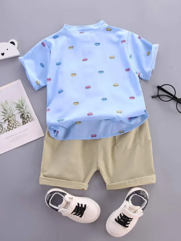 Camisa Y Pantalones Cortos De Bolsillo Con Parche Y Estampado De Automóviles - Imagen 2