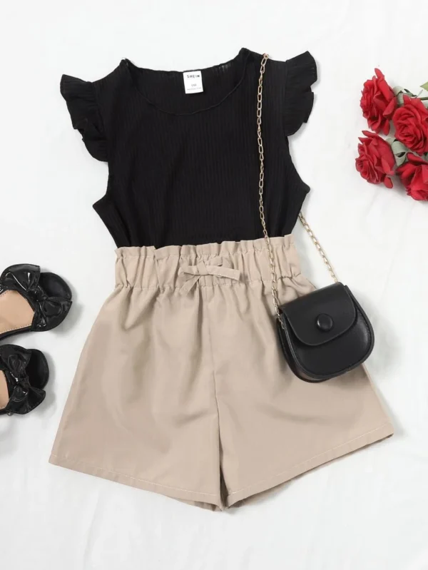Camiseta De Manga Corta Y Pantalones Cortos De Cintura Para Niñas