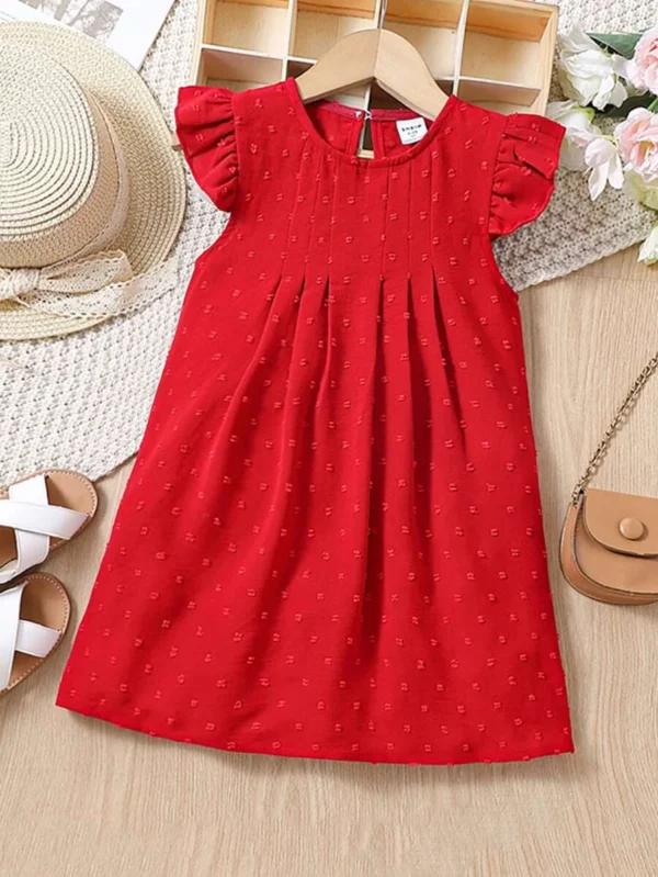Vestido de estilo festivo de color sólido rojo con cuello redondo