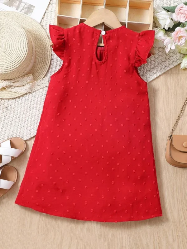Vestido de estilo festivo de color sólido rojo con cuello redondo - Imagen 2