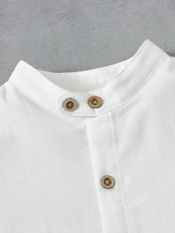 Camisa de manga corta negra con cuello de pie tejido casual - Imagen 3