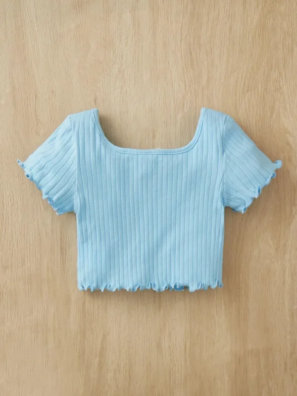 Camiseta Delantera Con Nudo Y Decoración De Lechuga Para Niñas - Imagen 3