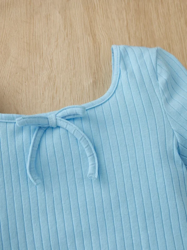 Camiseta Delantera Con Nudo Y Decoración De Lechuga Para Niñas - Imagen 2