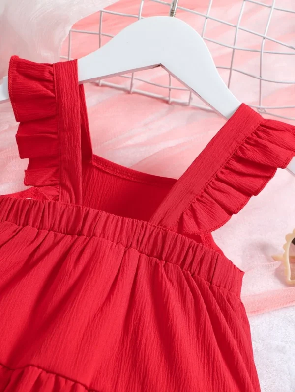 Vestido sin tirantes con volantes y escote cuadrado, diseño sencillo - Imagen 3