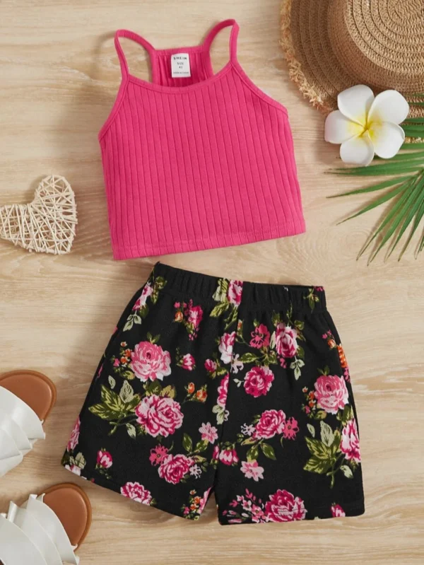 Top De Camiseta Sin Mangas De Punto Acanalado & Pantalones Cortos