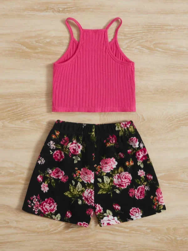 Top De Camiseta Sin Mangas De Punto Acanalado & Pantalones Cortos - Imagen 2