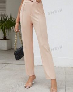 Pantalones de talle alto unicolor para dama