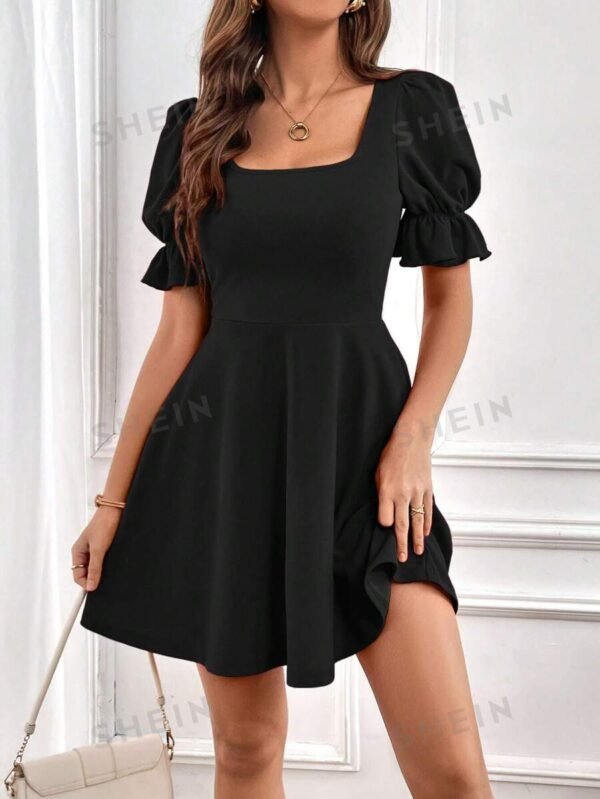Vestido de cuello cuadrado de manga farol - Imagen 3