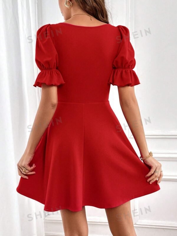Vestido evasé con cuello cuadrado y manga farol - Imagen 3
