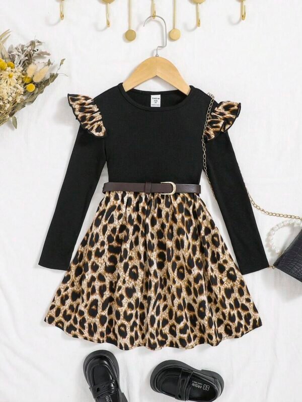 Vestido de manga larga con estampado de leopardo tejido estilo callejero