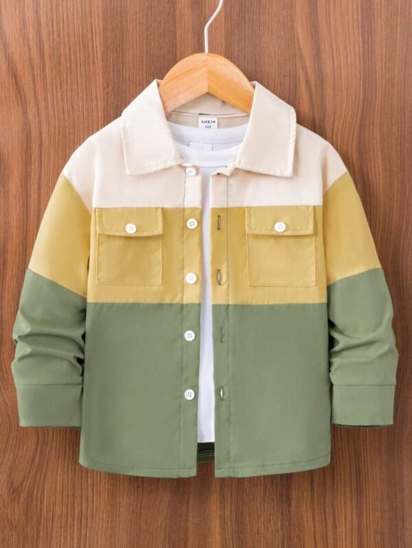 Camisa de color combinado con bolsillo con solapa sin camiseta