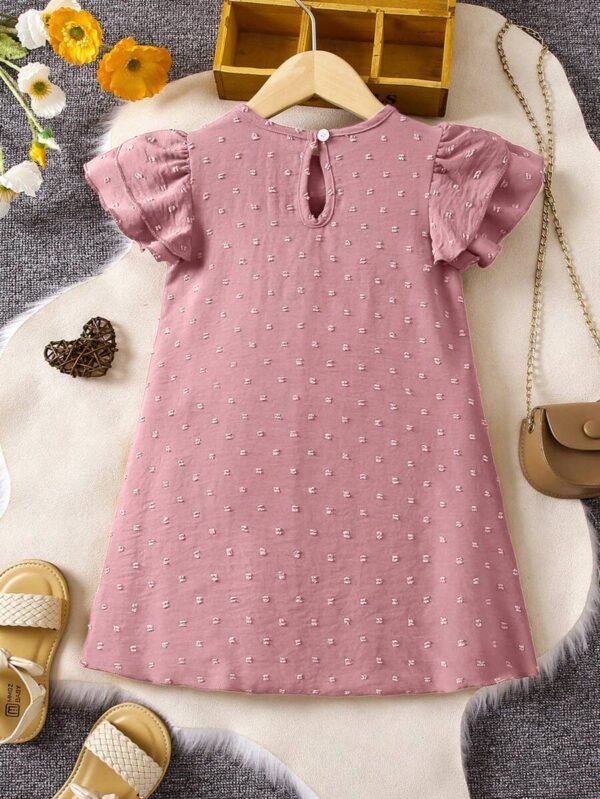Vestido de manga corta con gorra de tejido de lunares para niña dobladillo con volantes - Imagen 2
