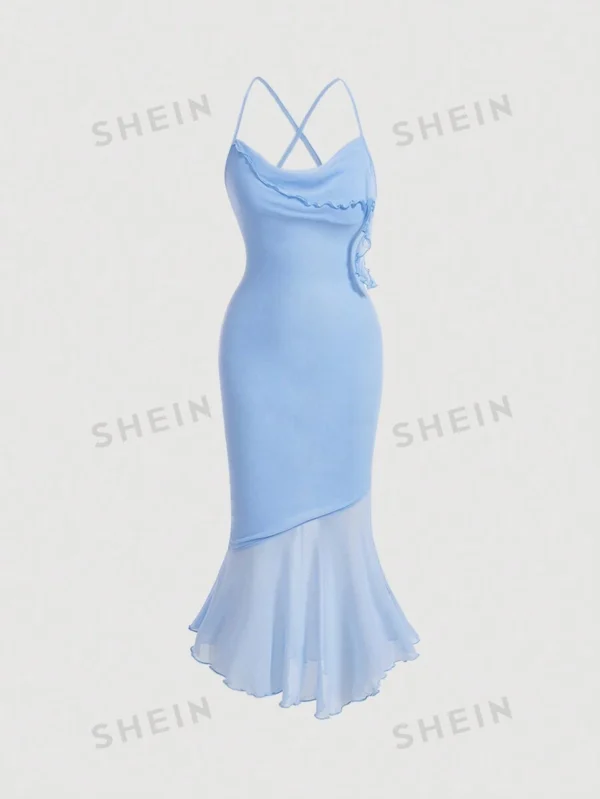 Vestido de tirantes unicolor con tira cruzada de espalda abierta