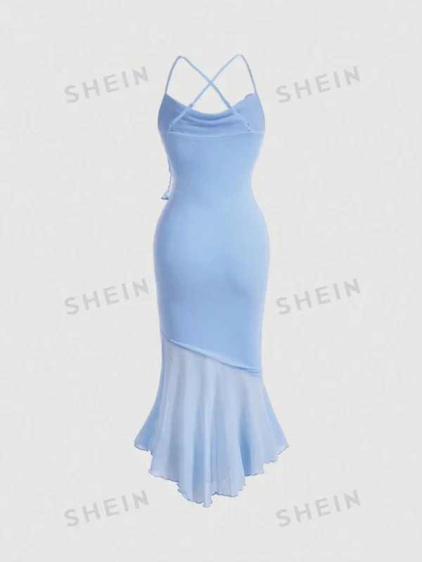 Vestido de tirantes unicolor con tira cruzada de espalda abierta - Imagen 2