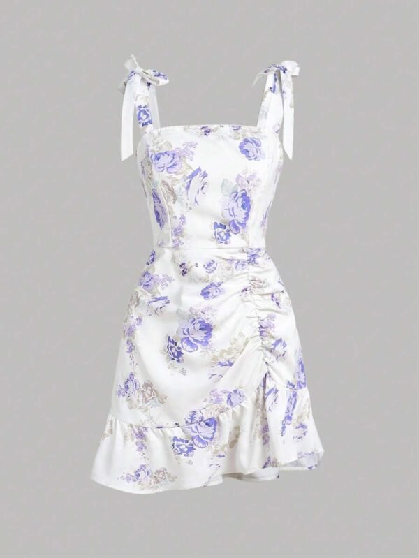 Vestido de tirantes con estampado floral fruncido bajo con fruncido