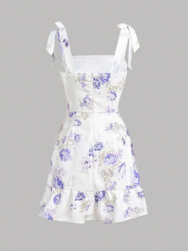 Vestido de tirantes con estampado floral fruncido bajo con fruncido - Imagen 2