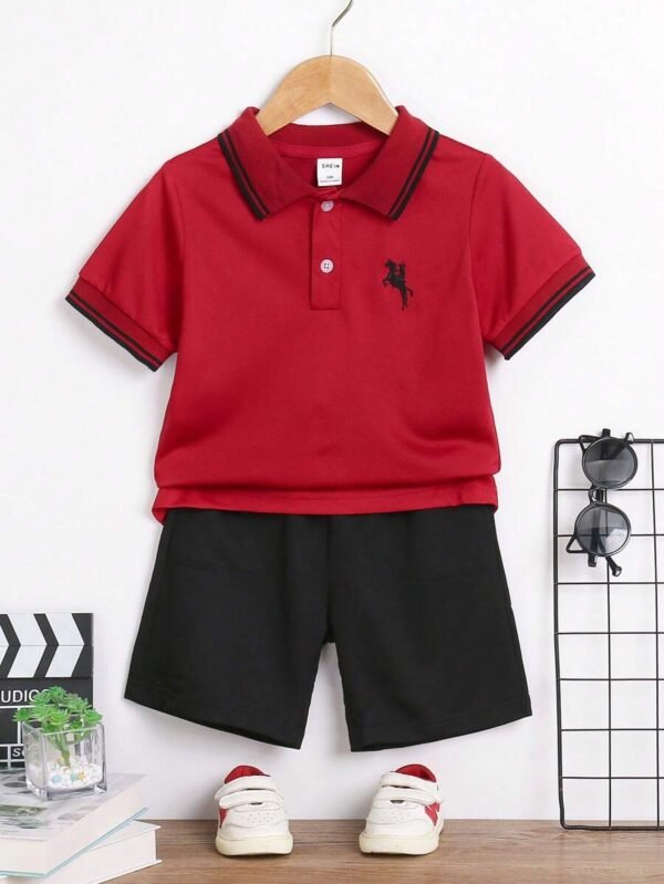 Camisa polo para jóvenes de unicolor con rayas y botones frontales