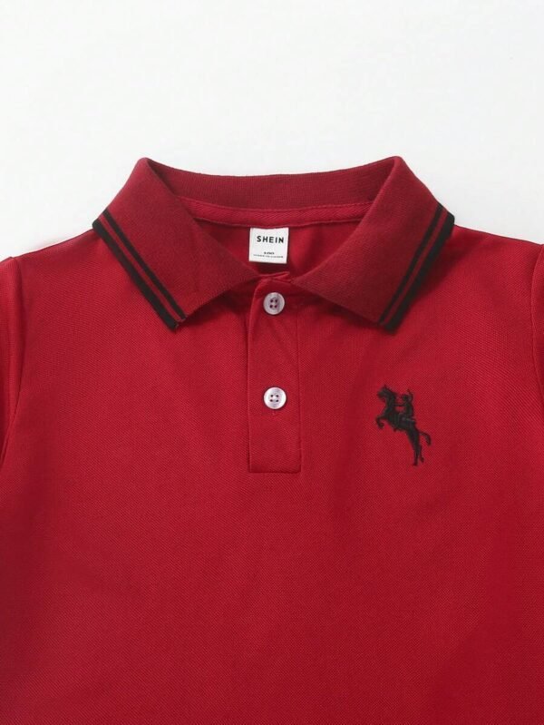 Camisa polo para jóvenes de unicolor con rayas y botones frontales - Imagen 3
