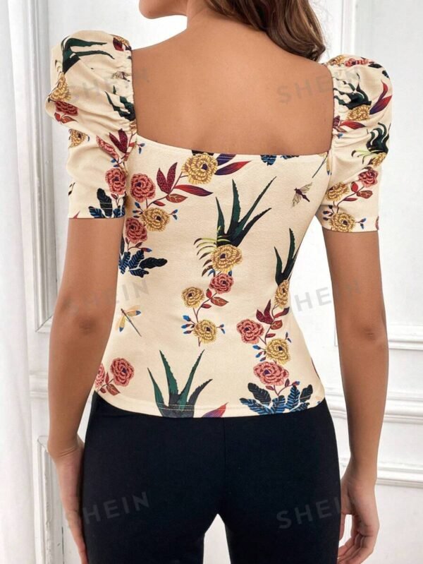 Camiseta De Manga Abullonada De Cuello Redondo Con Impresión - Imagen 3
