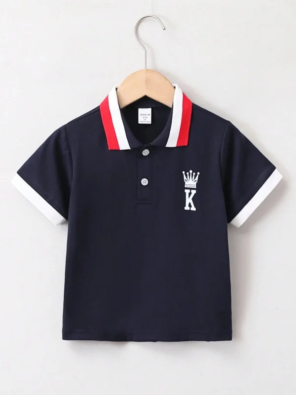 Playera Tipo Polo De Manga Corta Y Letras Impresas Para Niños
