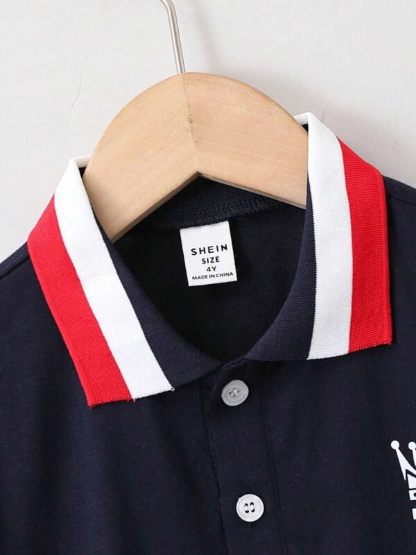 Playera Tipo Polo De Manga Corta Y Letras Impresas Para Niños - Imagen 2