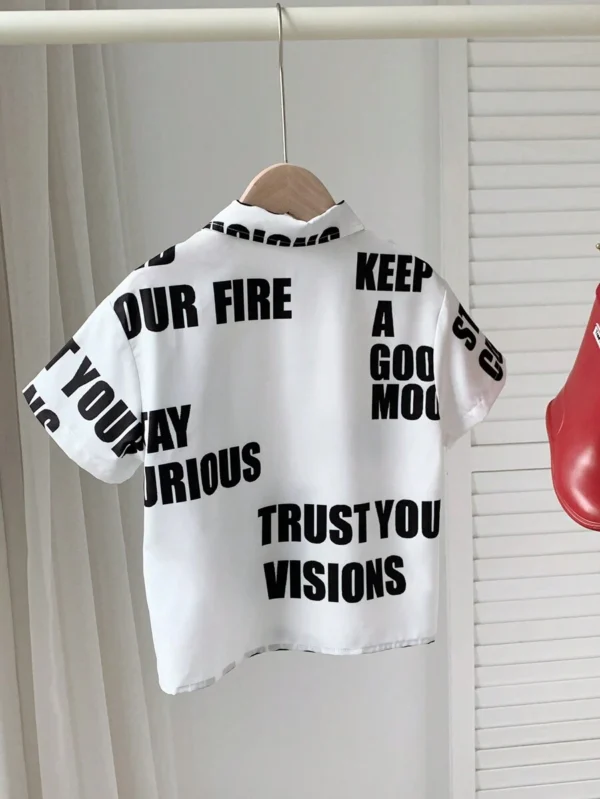 Camisa juvenil casual de manga corta tejido suelto con letras impresas completas - Imagen 2