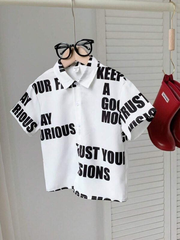 Camisa juvenil casual de manga corta tejido suelto con letras impresas completas - Imagen 3