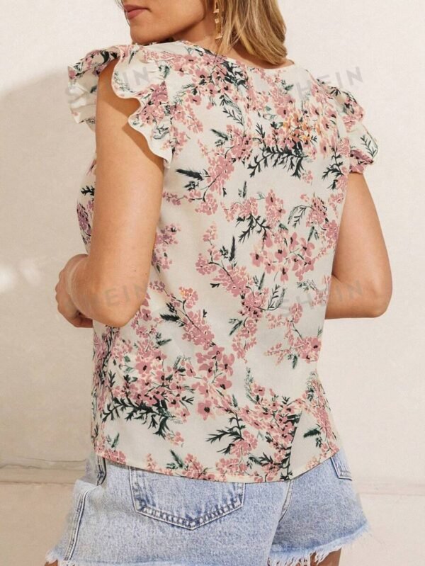 Blusa casual de manga corta con estampado floral - Imagen 2