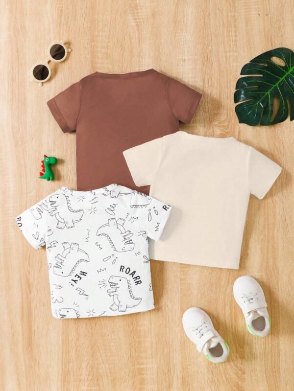 Conjunto informal de 3 piezas con camiseta de manga corta tejida para bebé - Imagen 2