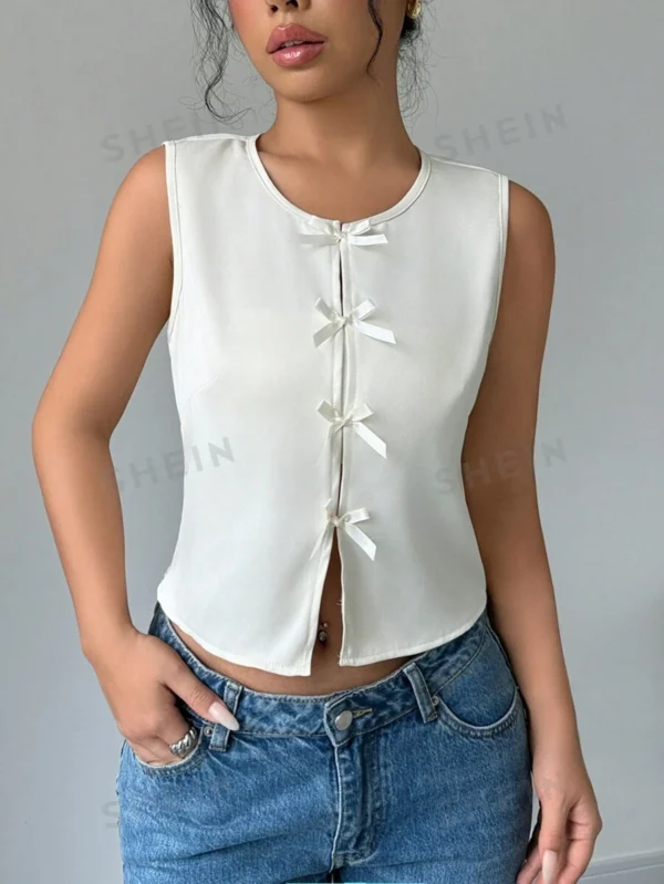 Camiseta corto sin mangas con lazo para mujer - Imagen 2