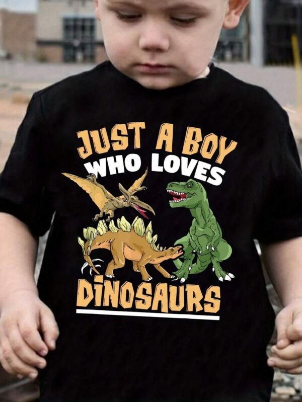 Camiseta de manga corta informal con diseño de dinosaurio impreso