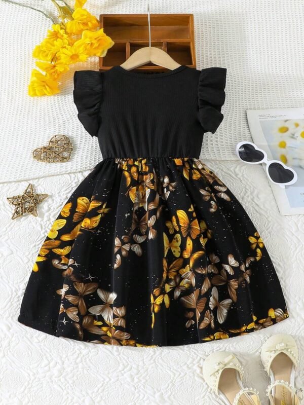 Vestido casual de verano con mangas con volantes para niña - Imagen 3